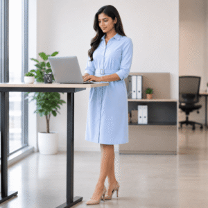 belted office shirt dress