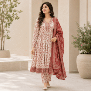 floral cotton anarkali set