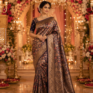 midnight royal banarasi printed silk saree