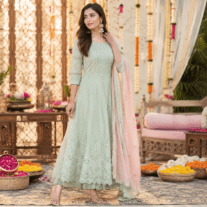 pastel mint aaliya cut festive anarkali set
