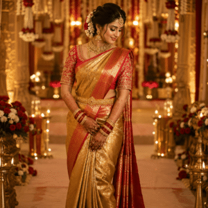 royal kanchana gold & crimson bridal silk saree