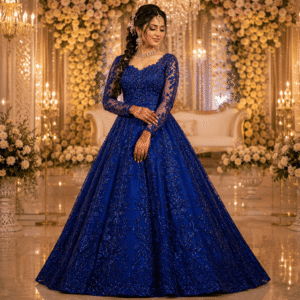 royal sapphire embroidered bridal ball gown