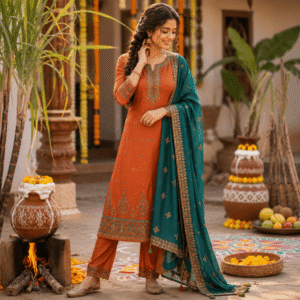 rust ember & teal elegance designer salwar suit