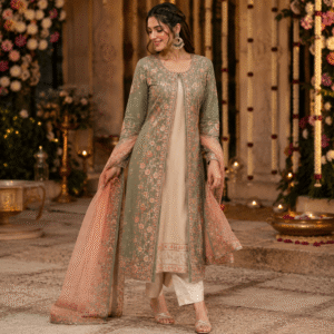 sage blossom embroidered jacket style suit