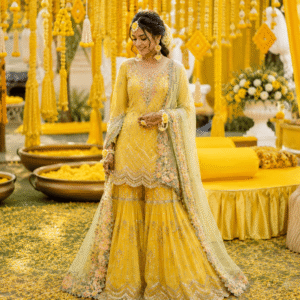 sunlit marigold embroidered sharara set