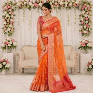 sunset bloom organza wedding saree